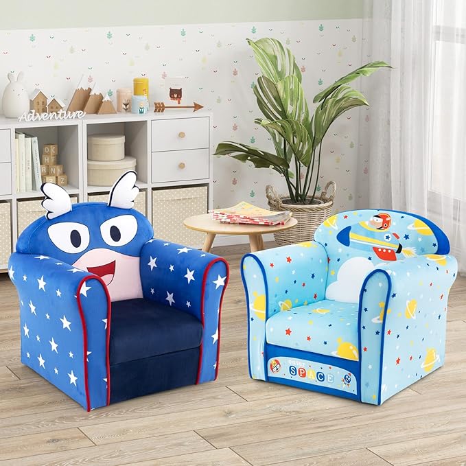 Costzon Kids Couch, Children's Sofa Armrest Chair with Pattern, Toddler Furniture w/Sturdy Wood Construction, Preschool, Lightweight Kids Couch Sofa Chair for Aged 1-5 Boys & Girls Gifts, Flyman