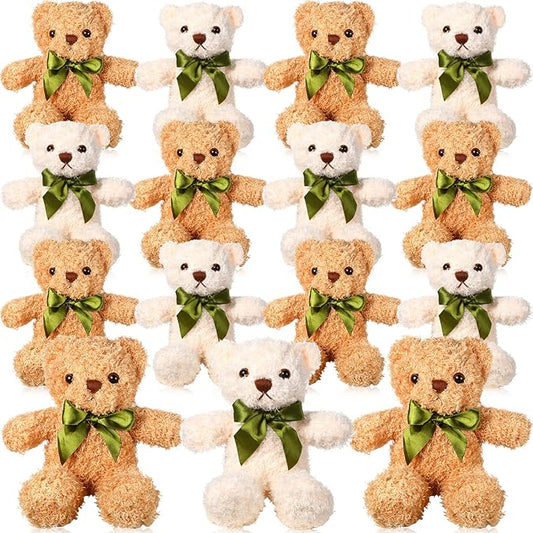 HyDren 15 Pieces Plush Stuffed Bears, 10 Inch Cute Soft Stuffed Bear Toy with Bow Tie for Graduation Baby Shower Christmas Birthday Party Gift Favors (Brown