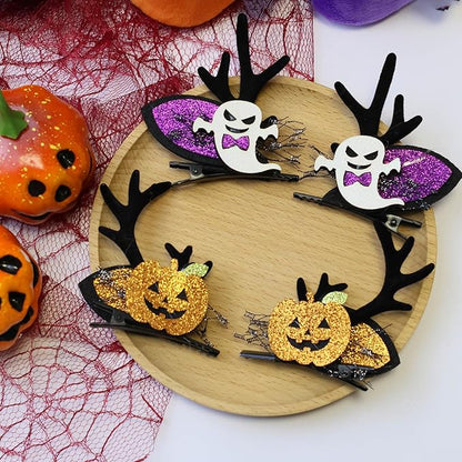 Baby Girls' Hair Accessories: Bat Bows, Pumpkin Hair Clips 4pcs