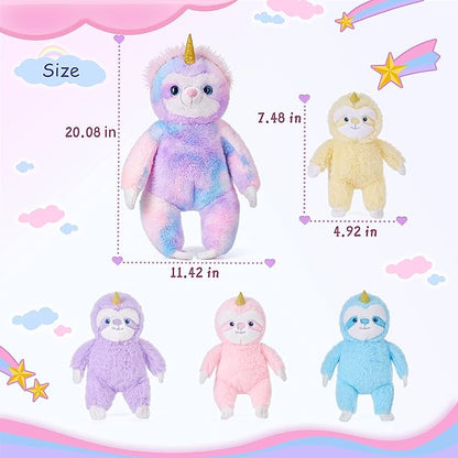 IKASA Mommy Sloth Stuffed Animal Mom and Baby Plush Toy,Cute 20" Soft Small Fluffy Mama Family Set Toy with Little Mini Babies