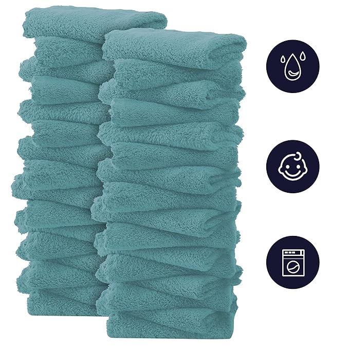 32 Pack Baby Washcloths - Luxury Coral Fleece 10x10 Inch