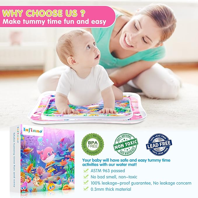 Infinno Tummy Time Mat Premium Baby Water Play Mat for Infants and Toddlers Baby Toys for 3 to 24 Months, Strengthen Your Baby's Muscles