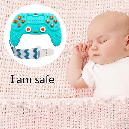 Teething Remote Control for Baby with Pacifier Clip, Funny Teethers for Baby for Baby Girl Or Boy 3-6 6-12
