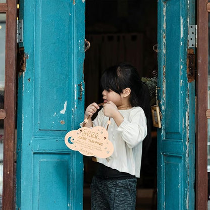 Baby Sleeping Sign for Front Door, Wooden Shhh Baby Sleeping