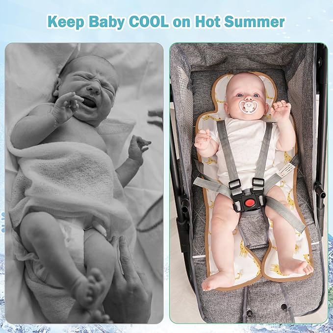 Gel Car Seat Cooler Pad,1 Pack Double Sides-Universal Baby Stroller Ice Cushion Cooler Mat,Summer Cooling Seat Liner,Multifunctional Suitable for Baby Dining Chair,Child Safety Seat (Giraffe+Lion)
