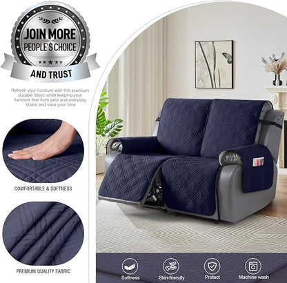 TAOCOCO 100% Waterproof Oversized Loveseat Recliner Cover, Non Slip Split Loveseat Covers for Reclining Loveseat with Elastic Straps for Kids Pets(Oversized 2 Seater, Navy Blue)