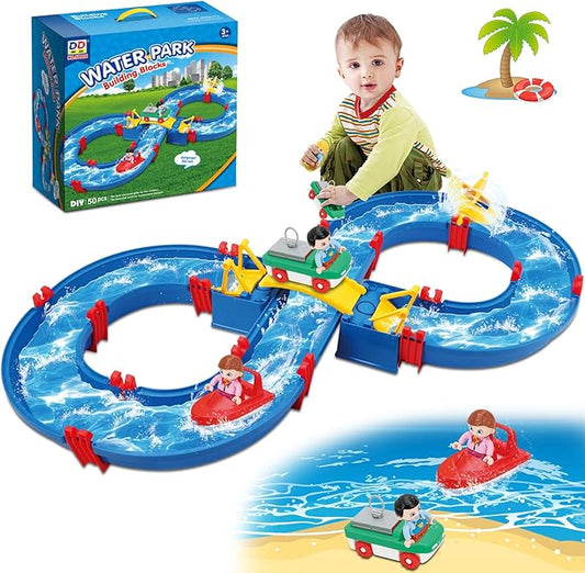 Dollox Water Table for Toddlers, 50Pcs Outdoor Water Park Playset for Kids 3 4 5