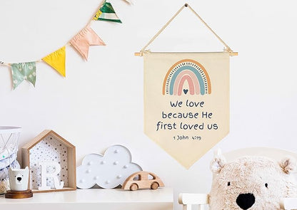 We Love Because He First-Scripture-Kids Memory Bible Verse -Flag Decor