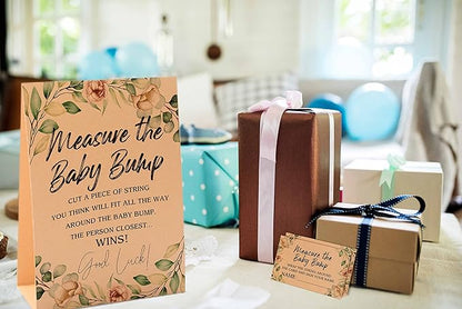 1 Measure the Baby Bump Kraft Sign & 50 Guessing Cards Set, Gender Neutral Baby Shower Games/083KF