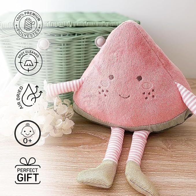 MON AMI Premium Water-Melonie Soft Stuffed Plush Toy 10”, Whimsical Adorable Face - Handcrafted Squishable Fruit Doll