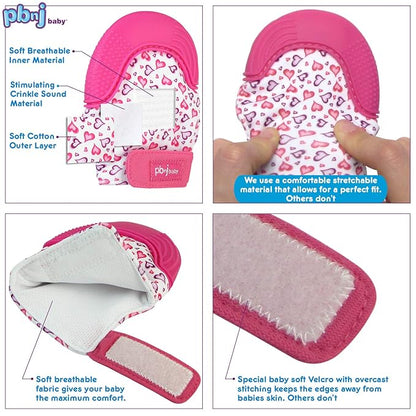 Silicone Infant Teething Mitten Teether Glove Mitt Toy - Pink 2pk