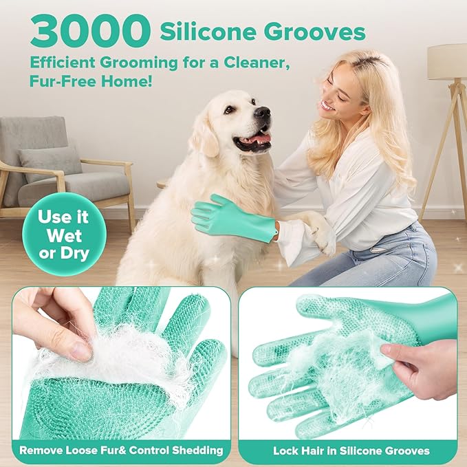 6PCS Pet Grooming Kit | Dog Washing Gloves | Dog Bath Brush | Dog Bath Gloves | Dog Shampoo Brush | Pet Grooming Gloves | Cat Bathing Supplies | Dog Bath Supplies (Green)