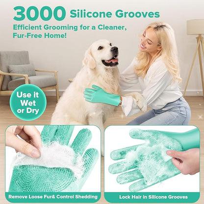6PCS Pet Grooming Kit | Dog Washing Gloves | Dog Bath Brush | Dog Bath Gloves | Dog Shampoo Brush | Pet Grooming Gloves | Cat Bathing Supplies | Dog Bath Supplies (Green)