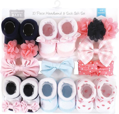 Hudson Baby Girl's Headband and Socks Giftset
