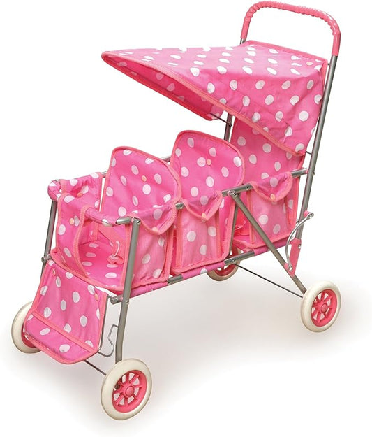 Badger Basket Triple Doll Stroller - Toy Triplet Stroller for 3 Dolls, Pretend Play Kids 18 Inch