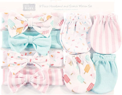 Hudson Baby Baby Girls' Cotton Headband and Scratch Mitten Set