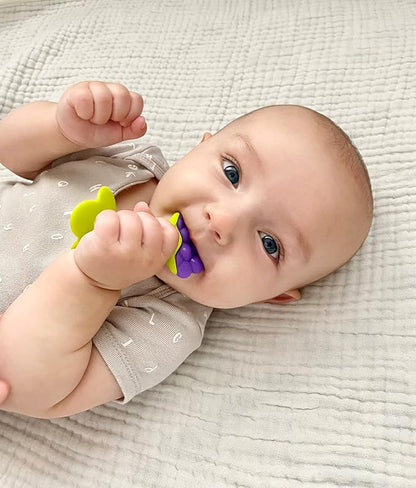 RaZbaby Infant & Baby Massager & Teether Toy 3-Pack, Fruit-Shaped Multi-Texture Teethers Soothe Sore Gums 3M+