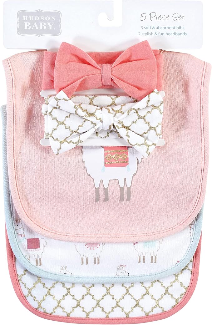 Hudson Baby Unisex BabyCotton Bib and Headband or Caps Set