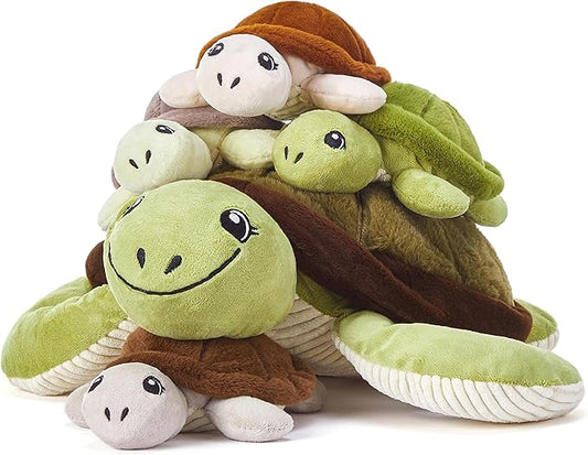 IKASA Mommy Sea Turtle Stuffed Animal Mom and Baby Plush Toy, Cute 15" Soft Small Mama Family Set Toy with Little Babies