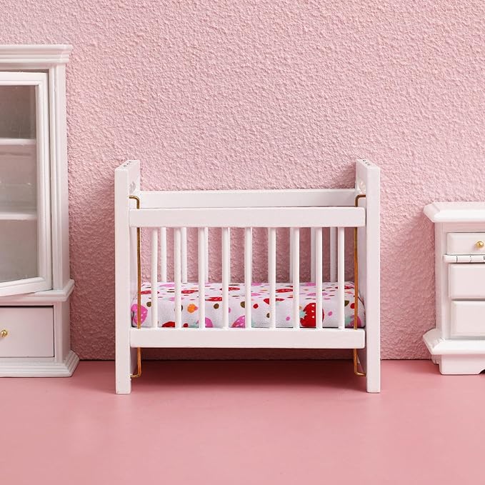 Vaguelly Dollhouse Baby Crib 1:12 Mini Crib Toy,Miniature Crib Dollhouse Mini Furniture Cradle