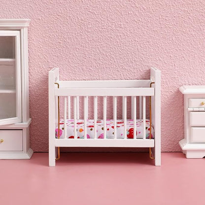Vaguelly Dollhouse Baby Crib 1:12 Mini Crib Toy,Miniature Crib Dollhouse Mini Furniture Cradle
