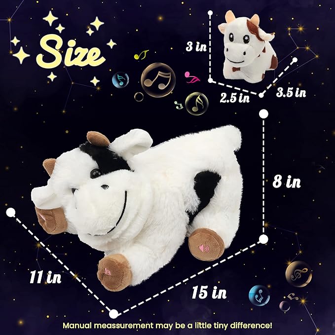 Hopearl LED Musical Stuffed Cow Lighting Up Singing Plush Toy 3 Baby 15''
