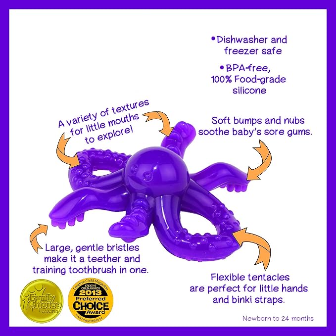 Baby Banana - Octopus Teething Toy Toothbrush, Training Teether Tooth Brush for Infant