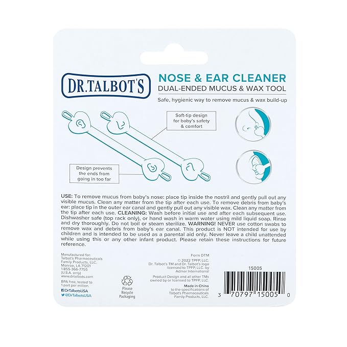 Dr. Talbot?s Baby Safe Nose and Ear Cleaner Set with Hygienic Travel Case, Gentle Dual-Ended Easy Mucus and Wax Remover Tool 2 Pack,