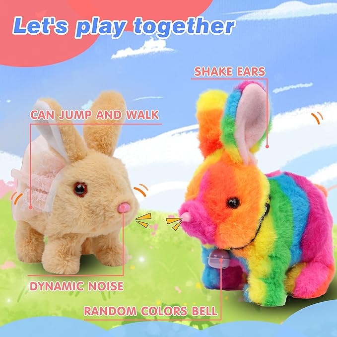 Hopearl Hopping Rabbit with Dress Interactive Electronic Pet Plush Bunny Toy with Sounds and Movements Animated Walking Wiggle Ears Twitch Nose Gifts for Toddlers Birthday, Brown 7''