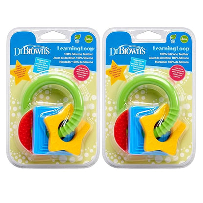 Dr. Brown's Learning Loop, Baby Teether Ring with Multiple Shapes & Textures 100% Silicone, 3m+ (Pack 2)