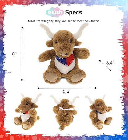 DolliBu Plush Texas Longhorn Stuffed Animal - Soft Plush Huggable Texas Longhorn Plush, Adorable Playtime Plush Toy 8 Inches