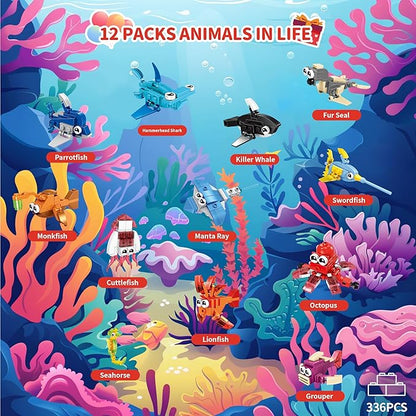 Party Favors for Kids, 12 Pack 36 Kinds of Animals Building Block Toy Stocking Stuffer Classroom Prize Goodie Bags Easter Gift Building Set 6-12+