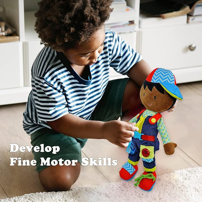 June Garden 15.5" Dressy Friends Isaiah - Educational Stuffed Plush Doll for Kids and Toddlers 2 Years and Up