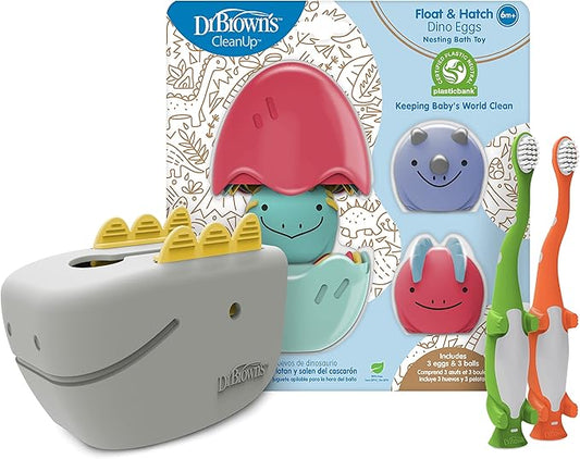 Dr. Brown's Baby and Toddler Toothbrush, Green and Orange Dinosaur 2-Pack 1-4 Years 6m+, Dino-Soft