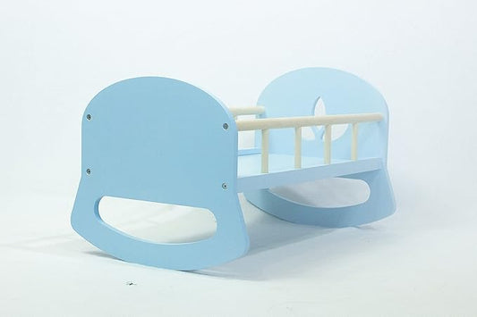 Leonora- Blue -Scandinavian -Wooden Cradle for Baby Dolls- Toy Bed 18”- Mommy 22x12x1.5