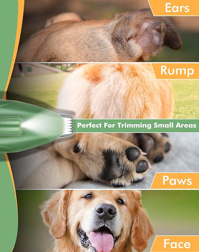 LEYOUFU Dog Clippers for Grooming, Cordless Dog Grooming Kit for Small Dogs with LED Light, Rechargeable Low Noise Cat Hair Trimmer for Grooming Pet Hair Around Paws, Eyes, Ears, Face, Rump (Green)