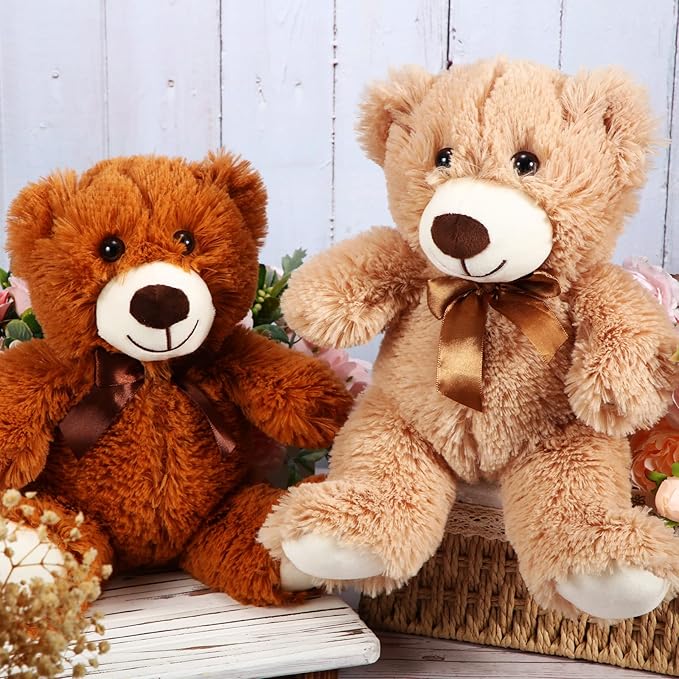 Libima 6 Pcs Operation Valentine's Day Bear Stuffed Animal Plush Toys 14 Inch Soft Bear Plush Dolls Bear Sleeping and Playing Toys for Baby Shower Decorations Boys Girls, Brown
