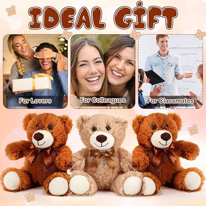 Libima 6 Pcs Operation Valentine's Day Bear Stuffed Animal Plush Toys 14 Inch Soft Bear Plush Dolls Bear Sleeping and Playing Toys for Baby Shower Decorations Boys Girls, Brown