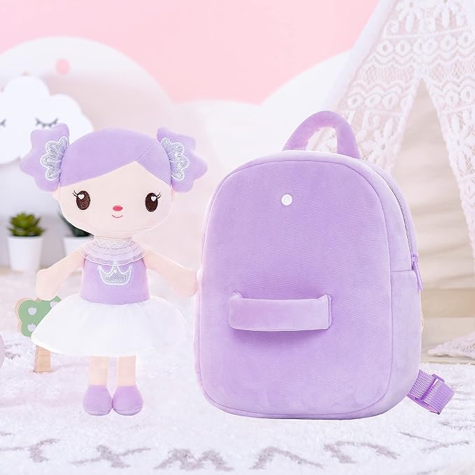 Gloveleya Toddler Backpack Kids Backpack with Candy Purple Doll 9"