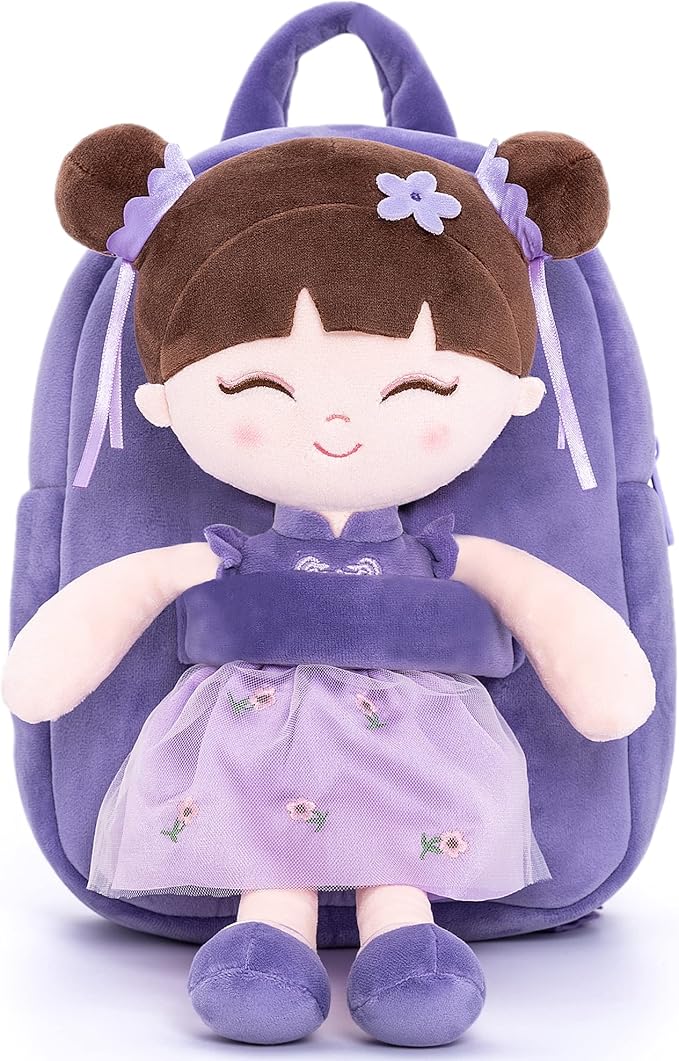Gloveleya Kids Backpack Toddler Backpack Soft Plush Asian Girl Doll 9"