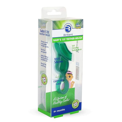 Brilliant Oral Care Baby?Ös First Toothbrush, Smooth Silicone Bristles Gently Clean Tender Teeth and Gums 4+ Months, 1 Pack