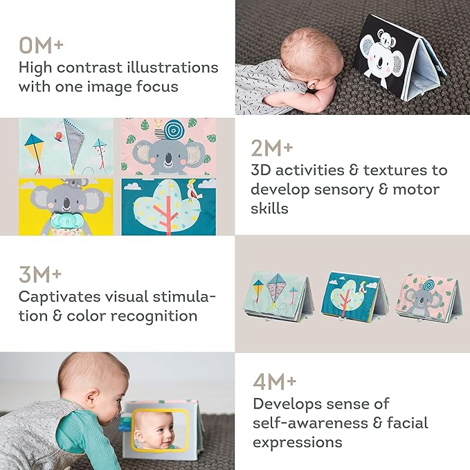 Tummy Time Toys High Contrast Baby Book. Fun, Interactive Crinkle