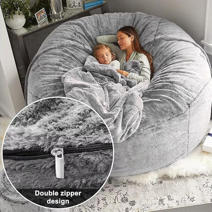 BCU Oversized Bean Bag Cover Comfy Beanbag Chair for Adults Without Filler Faux Fur Floor Chair Lazy Sofa Cover Comfy for Living Room Chairs, Dark Blue, 5FT