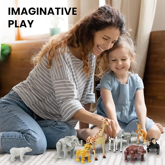Beverly Hills Doll Collection Safari Animals Figures Set of 10, Safari Zoo Animal Toys for Toddlers