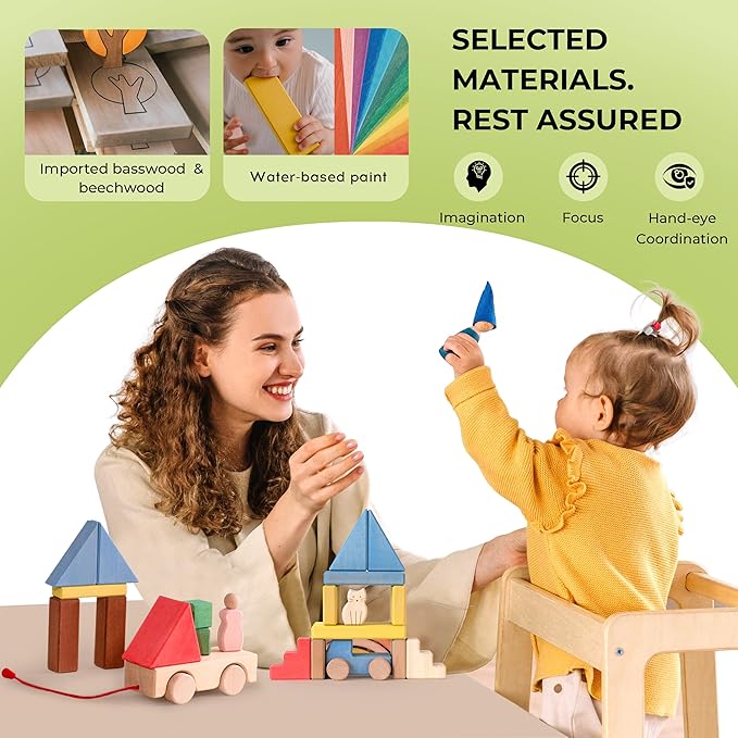 Wooden Building Blocks for Toddlers 2-4 Years, 2024 Mom's Choice Award Winner 3+