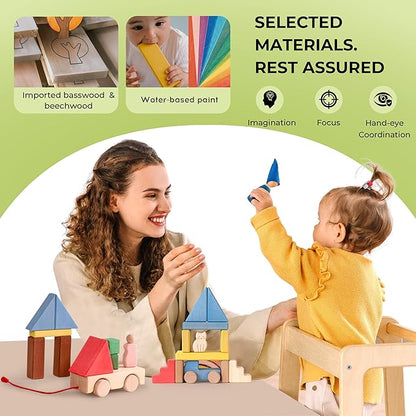Wooden Building Blocks for Toddlers 2-4 Years, 2024 Mom's Choice Award Winner 3+