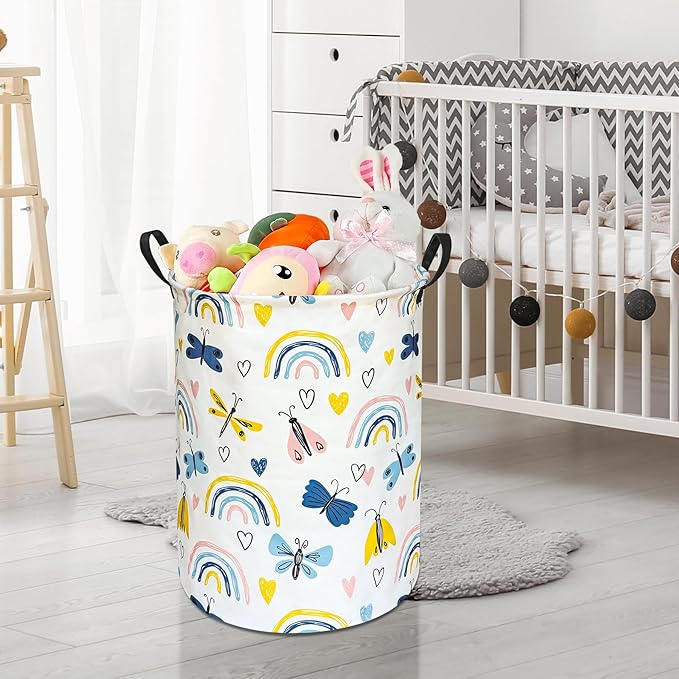 Round Rainbow Pattern Laundry Hamper Storage Basket Organizer Hamper Storage