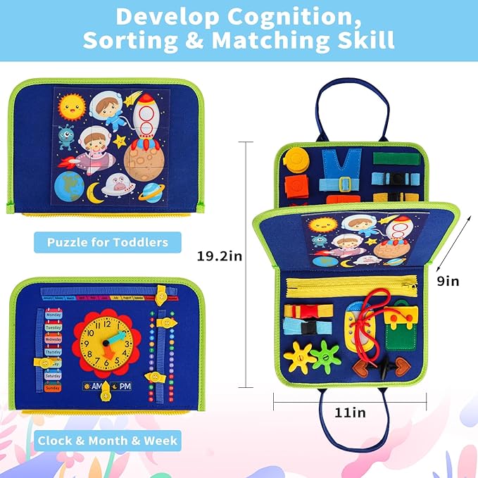 HOMELYLIFE Busy Board for Toddlers, Busy Book Montessori Toys for 3-6 Year Old Preschool Educational Learning Fine Motor Skills