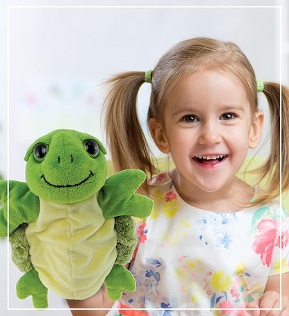 DolliBu Sea Turtle Hand Puppet - Super Soft Stuffed Animal Hand Puppets for Kids, Educational Hand Puppet Plush Toy for Kids and Adults 10 Inch