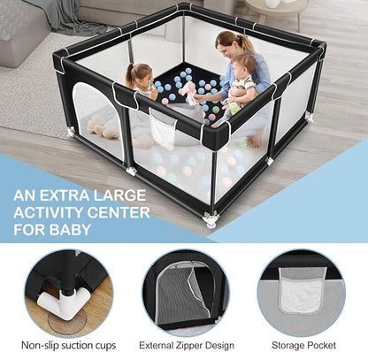 Tmsene Baby Playpen, Play Pens for Babies and Toddlers, Indoor & Outdoor Playard for Kids Activity Center, Sturdy Safety Baby Fence with Breathable Mesh, Black